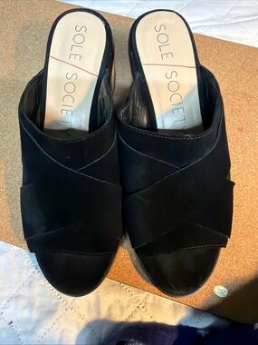 Sole Society Black Crisscross Slide Mules